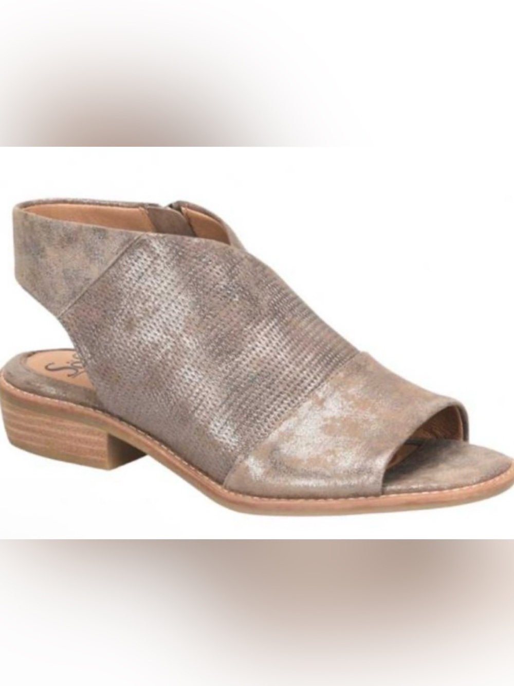 NWOB Sofft Natalia Metallic Taupe Open-Toe Mule in color SMOKE, 7